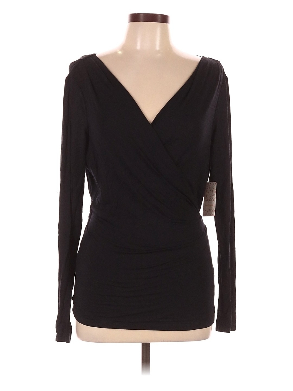 Free People Black Wrap-Front Long Sleeve Women's Top